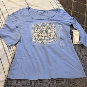 Weatherproof Blue Long Sleeve Top with White Embroidery (Medium)